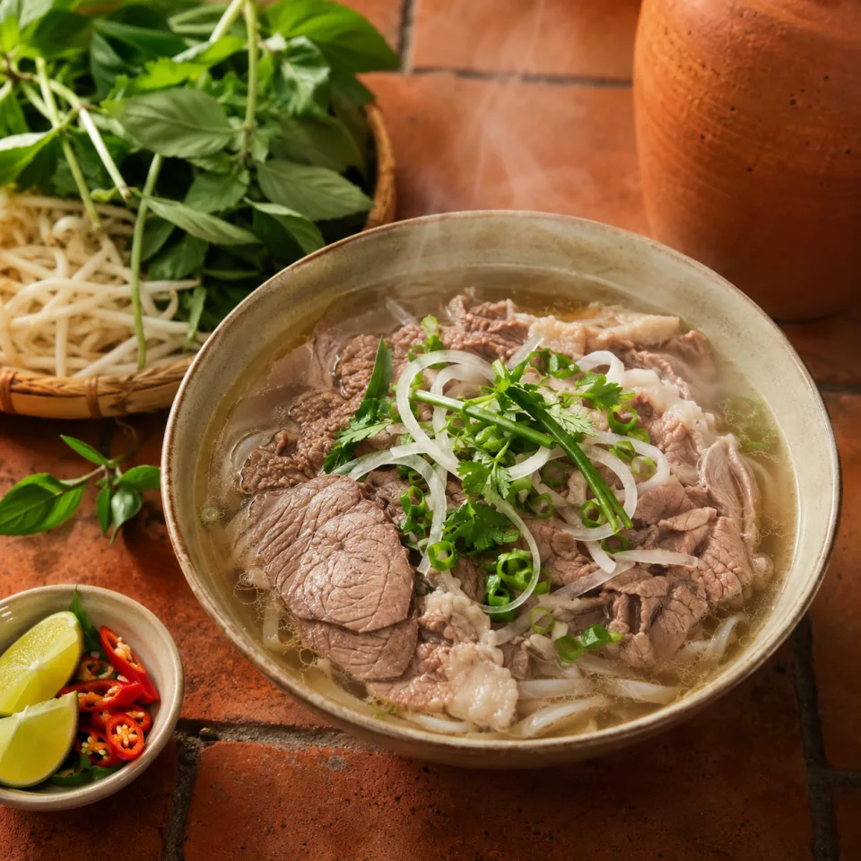Phở bò nước dùng hầm xương